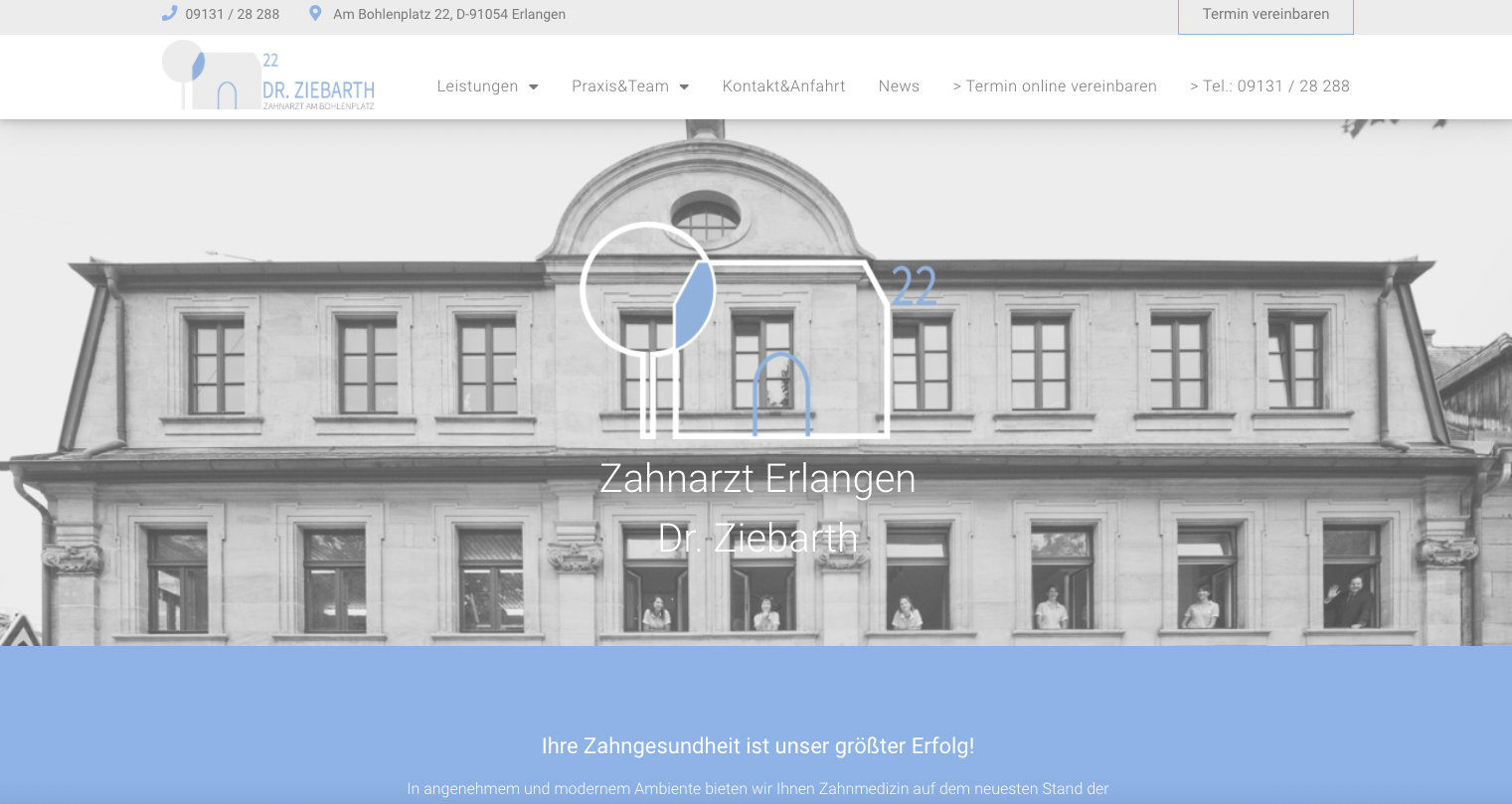 Screenshot der neuen Website für Dr. Ziebarth